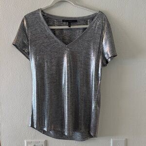 White House Black Market Shimmering Gray V-Neck Tee